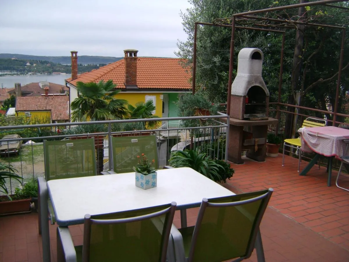 Terasa apartmaja 2 z mizo in žarom, zadaj morje